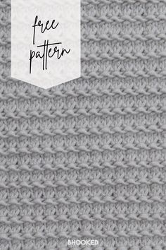 the crochet stitch pattern is shown in grey and white, with text that reads free