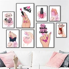 Desain Salon Kuku, Eyelash Decor, Nail Room Ideas, Beauty Nail Salon, Salon Wall Art, Salon Pictures, Home Nail Salon, Nail Art Pictures