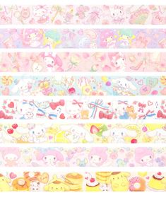 a set of washi tapes with various cartoon animals and other characters on them, all in pastel colors