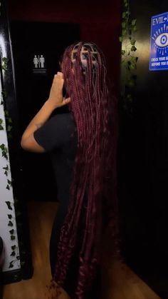 Color Hair Braids For Black Women, Red Knotless On Black Hair, Color Braids With Black Roots, Marron Braids For Black Women, All Red Braids On Black Hair, Red Knotless With Black Roots, Red Knotless Braids On Black Hair, Burgundy Knotless Braids On Black Hair, Boho Braids With Color Pink