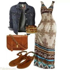 Maxi dress outfit...cute! Rodeo Dresses, Rok Outfit, Mode Kimono, Mode Hippie, Rocker Girl, Mode Boho, Mode Casual, Instagram Outfits, Outfit Combinations