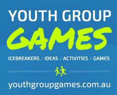 the youth group games logo with green letters on blue background and an image of two people running