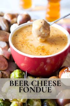 beer cheese fondue with brussels sprouts and brussel sprouts