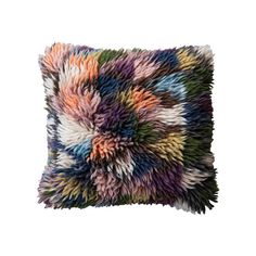 a multicolored pillow on a white background