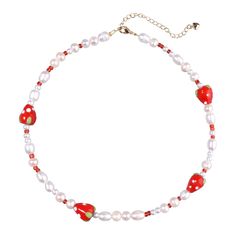 PRICES MAY VARY. 【STRAWBERRY NECKLACE】This strawberry beaded choker necklace is the perfect accessory for any summer outfit, wear it for an instant pop of color. All handmade and one of a kind, it makes you exude a unique charm among the crowd. Each natural freshwater pearl and colorful charm in the necklace are carefully selected. Each one is unique but very similar. 【QUALITY MATERIAL】This y2k choker necklace is made of real natural freshwater pearls, 14k real gold plated, polymer clay, high qu Y2k Choker, Boho Beaded Necklace, Aquarius Necklace, Cute Beads, Strawberry Necklace, Handmade Boho Jewelry, Pearl Beaded Necklace, Y2k Jewelry, Bead Necklaces