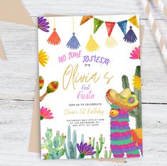 a birthday party card with an image of a mexican animal and cactuses on it