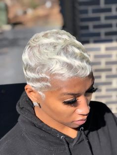 Blonde Short Fingerwaves, Short Blonde Fingerwaves Black Women, Blonde Short Pixie Haircut Black Women, Finger Wave Pixie Cut, Pixie Waves Black Women, Platinum Fingerwaves, Platinum Blonde Short Hair Black Women, Platinum Blonde Pixie Black Women, Short Blonde Pixie Black Women