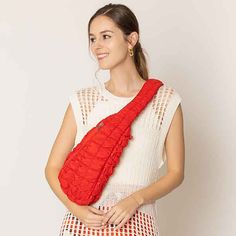 Casual Red Quilted Sling Simple Fashion Crossbody Handbag Purse Size : 7.5" X 11.5" X 3.5" Material : 100% Polyester Fashion Statement Accessory Bag R 410088 B Red Sling Bag, Cross Purses, Kimono Outerwear, Bridal Gloves, Elastic Top, Fall Scarves, Short Kimono, Summer Scarves, Pashmina Scarf