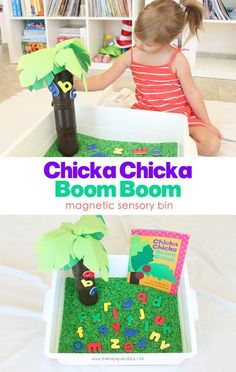 Chicka Chicka Boom Boom- Letter Learning Activity for KidsPete The Cat and His Four Groovy Buttons- Counting Activity Kindergarten Sensory, Letter Learning Activities, Toddler Sensory, Sensory Boxes