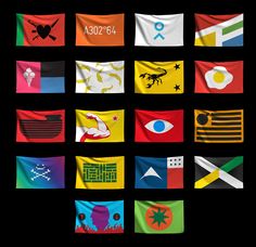 the flags of different countries are shown in this image, all with their respective colors