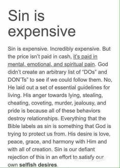 an advertisement with the words sin is expensive written in black and white text on it