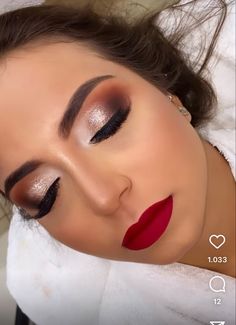 Red Gown Makeup Look, Red And Silver Makeup, Red Prom Dress Makeup, Pagent Makeup, Red Lipstick Makeup Looks, Competition Makeup, Dramatic Wedding Makeup