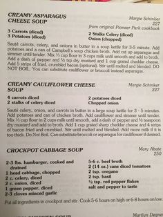 the recipe for creamy asparagus is shown on top of an open menu book