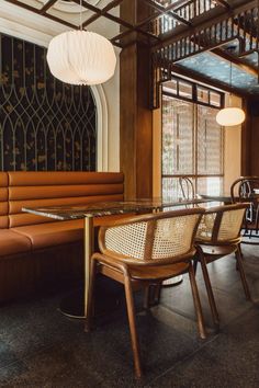 a table and chairs in a room