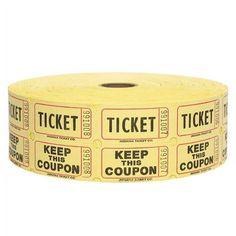 a yellow ticket roll with the words keep this coupon printed on it