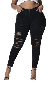 PRICES MAY VARY. These JACK David ,PREMIUM denim Distressed jeans pants are comfortable and amazingly versatile. Fabric- 76 percent cotton 22 percent POLYESTER 2 percent spandex Stretch AND MEASUREMENT----14= WAIST=35 inch INSEAM=30 inch HIPS=40 inch ---16= WAIST=36,5 inch INSEAM=30 inch HIPS=42 inch ---- 18= WAIST=37.5 inch INSEAM=30 inch HIPS=43.5 inch ----20= WAIST=39.5 inch INSEAM=30 inch HIPS=45 inch ---22= WAIST=41 inch INSEAM=30 inch HIPS=46 inch ----24= WAIST=42.5 inch INSEAM=30 inch HIP Plus Size Ripped Jeans, Women's Plus Size Jeans, Distressed Pants, Look Plus Size, Plus Size Denim, Black Ripped Jeans, Stretchy Jeans, Cute Jeans, Women Denim Jeans