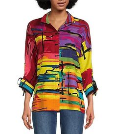 Women's Shirts & Tops | Dillard's Trendy Multicolor Rayon Tops, Casual Rayon Tops With 3/4 Sleeves, Multicolor Relaxed Fit Top With 3/4 Sleeves, Casual Multicolor Rayon Blouse, Tops And Blouses, Wardrobe Ideas, Women's Shirts, Dillard's, Women's Tops