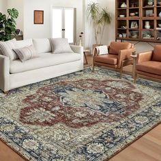 a living room filled with furniture and a rug