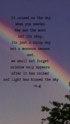 a rainbow in the sky with a poem written on it