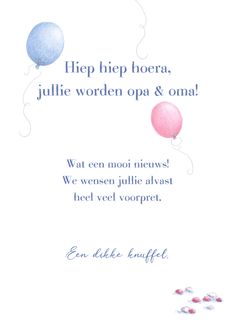 a card with some balloons on it and the words'help hip hoera, julia worden opp & omal