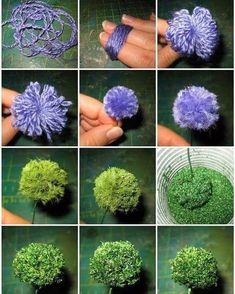 there are many pictures of different things made out of yarn