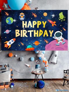 OrcaJump - Birthday Party Outer Space Themed Backdrop Fabric Space Theme Background, Boy Birthday Party Themes, Outer Space Birthday, Space Birthday Party, 1st Birthday Themes