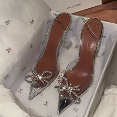 Wore Them Half A Night, No Scratches, Great Condition, Dust Bag And Box Included! Selling It At A High Price To Be Able To Make Some $ Due To Poshmark Fees Final Sale- No Refunds- Muaddi Shoes, Amina Muaddi Shoes, Glass Slippers, Amina Muaddi, Glass Slipper, Shoes Women Heels, Final Sale, Dust Bag, Shoes Heels