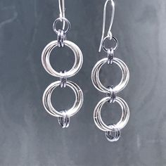 Dangle Hoop Earrings Silver Dangle Earrings Chainmail | Etsy Cadmium-free Metal Earrings For Everyday Wear, Handmade Jewelry With A Modern Look, Handmade Jewelry With A Modern Twist For Everyday, Simple Nickel-free Metal Earrings, Silver Jewelry With Jump Ring For Everyday, Simple Nickel Free Metal Jewelry, Simple Nickel-free Metal Jewelry, Hoop Earrings Handmade, Chainmail Jewelry