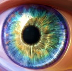 the iris of an eye is shown in this artistic photograph, which appears to be multicolored