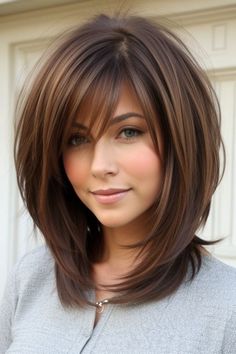 Long Layered Bob Hairstyles With Bangs, Layered With Bangs Medium, Medium Hair Styles For Women With Bangs, Classic Bob With Bangs, Layered Fine Hair Medium, Medium Length Fine Hairstyles, Layered Bob Hairstyles Medium, Medium Hair Length Hairstyles, Haircuts For Thinning Hair Women