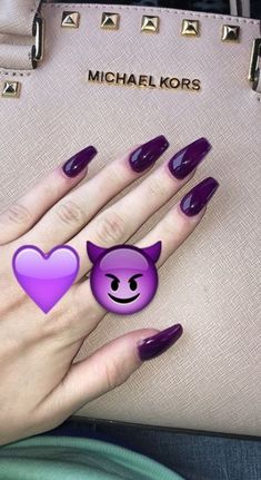 Nails Coffin Shape, Emoji Nails, Nails Grunge, Dark Purple Nails, Plum Nails, Violet Nails, Purple Acrylic Nails, Fall Acrylic Nails