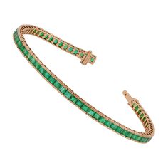 This is an elegant Clear Emerald tennis bracelet featuring 63 square emeralds with 6.93 carats in the nice channel setting. Fine emeralds are well known internationally for their splendid color . This bracelet entirely made in 18 karat yellow gold weight 10.01 grams. This is an exclusive & a wearable bracelet. • Made with best alloys • With dual safety clasp • Size can be increased or decreased upon request. • 18K Yellow Gold: 10.01 g • Gemstones: 63 – 6.93 cts • Metal: 18K Gold, • Length. 7" inches Emerald Tennis Bracelet, Modern Bracelets, Channel Setting, Channel Set, Tennis Bracelet, Link Bracelets, 18k Gold, Jewelry Bracelets, Emerald