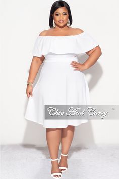 Polyester% 82 Spandex% 18 Reception Dress Plus Size, Brides Reception Dress, Plus Size White Outfit, Bride Reception Dress, Off The Shoulder Ruffle Dress, Plus Size Off The Shoulder, White Party Outfit, Courthouse Wedding Dress, Chic And Curvy