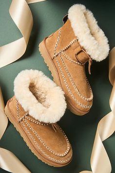 Rooted in UGG heritage, this boot showcases iconic features including the signature Twin Seam, an exposed sheepskin collar, and fixed leather laces. | Classic Mini Alpine Boots by UGG in Beige, Women's, Size: 8, Leather/Lyocell/Tencel at Anthropologie Ugg Ankle Boots, Beige Boots, Ugg Classic Mini, Black Platform Boots, Ugg Classic, Classic Mini, Platform Boots, Womens Uggs, Ugg Shoes