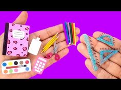 two hands holding different types of crafting items in their palm, with scissors and pencils on them