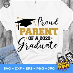 a t - shirt with the words proud parent of a graduate in gold and black