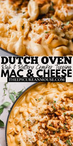 Dutch oven Mac and cheese with butternut squash cheese sauce and ritz cracker topping with fresh herbs. Dutch Oven Recipes Healthy, Dutch Oven Pasta, Butternut Squash Cheese Sauce, Dutch Oven Meals, Dutch Oven Mac And Cheese, Squash Cheese Sauce, Oven Mac And Cheese, Bacon Mac And Cheese, Cooked Pasta