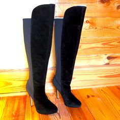 Over-The-Knee Boots. Leather Upper With Stretchy Back. Stiletto. Heel: 4”. Shaft Length: 17”. Shaft Width: 7”. Comes With Extra Heel Tips. Betsey Johnson Shoes, Black Knee High Boots, Black Knees, Boots Leather, Stiletto Heel, Shoes Heels Boots, Over The Knee Boots, Over The Knee, Knee High Boots