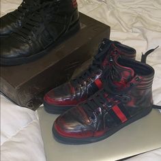 Reposhing This Item I Purchased From @Ifeend. Loved It, But Ready To Rotate For Something New. Questions? Leave A Comment Below! Shoes Gucci, Gucci Sneakers, Gucci Shoes, Burgundy Color, Mens Shoes Sneakers, High Top, Something New, High Tops, Men's Shoes