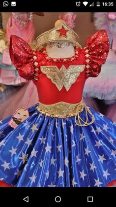 a red, white and blue dress with stars on it