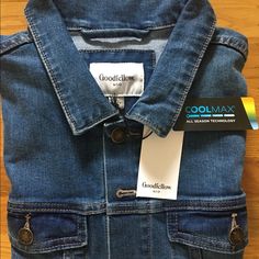 Nwt Brand New Good Fellow Denim Jacket 4 Pockets-Cool Max All Season Technology Perfect For All Year Round Weather Unisex Size: L Casual Winter Workwear Denim Vest, Casual Denim Vest For Winter Workwear, Casual Winter Denim Vest For Work, Fitted Blue Denim Utility Jacket, Jean Jacket Men, Navy Blue Jacket, Water Resistant Jacket, Quilted Puffer Jacket, Long Sleeve Flannel