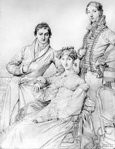 an old drawing of three women sitting next to each other