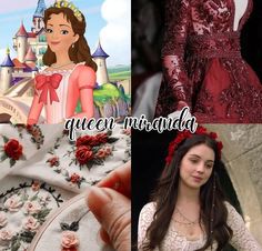 there is a collage of pictures with princesses and their names in spanish on them