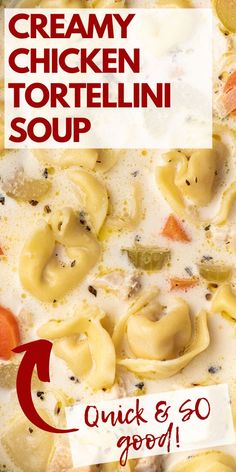 creamy chicken tortellini soup with carrots and green peppers