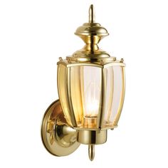 a wall light with a glass shade on the front and back of it's arm