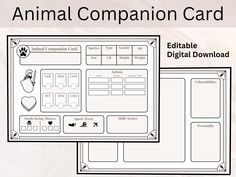 an animal companion card is shown with the text, editable and digital printable