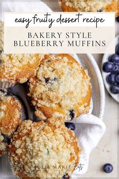 blueberry muffins on a plate with the words easy fruity dessert recipe