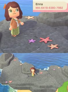 I made some starfish for my rocks! : ACQR Animal Crossing New Horizon Custom Design, Animal Crossing Rock Design, Animal Crossing Rocks Ideas, Codes For Paths Animal Crossing, Rock Pattern Animal Crossing, Animal Crossing Cute Custom Designs, Custom Pattern Animal Crossing, Animal Crossing Nh Path Design, Animal Crossing Floor Patterns Outdoor