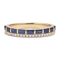 Serena Sapphire & Diamond Stackable Ring Wedding Stack With Emerald, Sapphire Push Present, Sapphire Band Stackable, Sapphire Baguette Band, Blue Sapphire And Diamond Ring, Sapphire Stacking Rings, Sapphire And Gold Ring, Colourful Wedding Band, Sapphire Wedding Band Stack