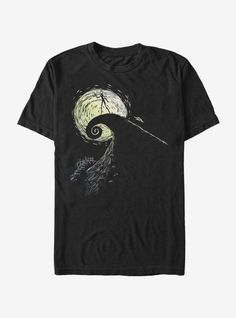 a black t - shirt with an image of a bird flying through the air and looking at